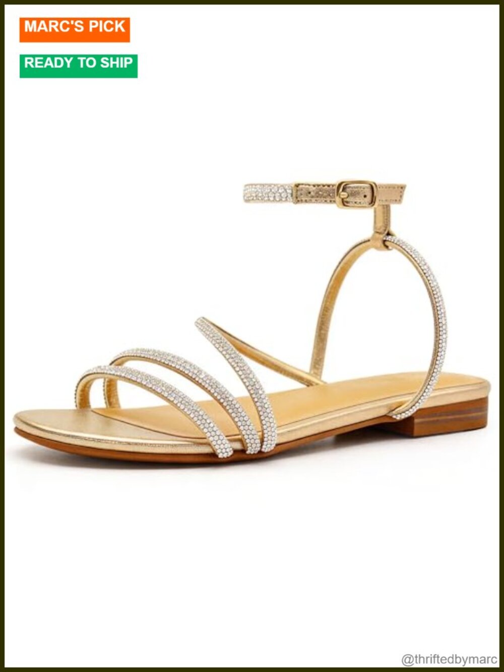 Dressy Rhinestone Flat Sandals with Ankle Strap for Wedding Guest
